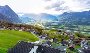 Scenic Aerial View Hillside Villages Triesenberg Switzerland