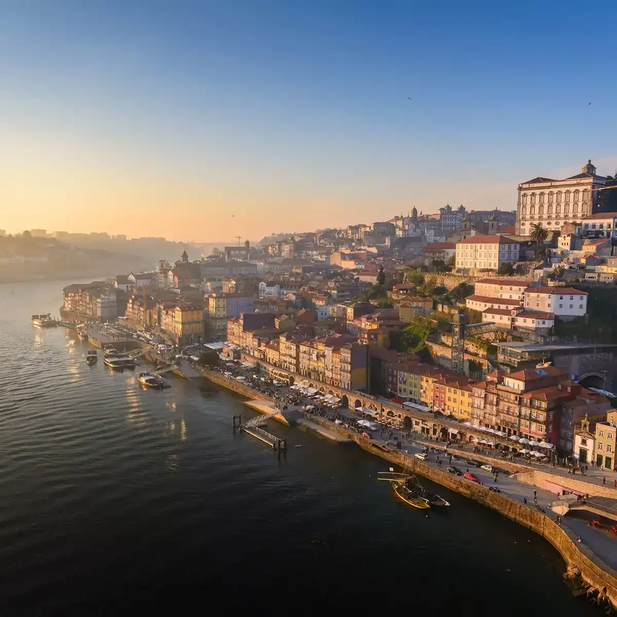 Douro River And Porto Old Town At Sunset Portugal