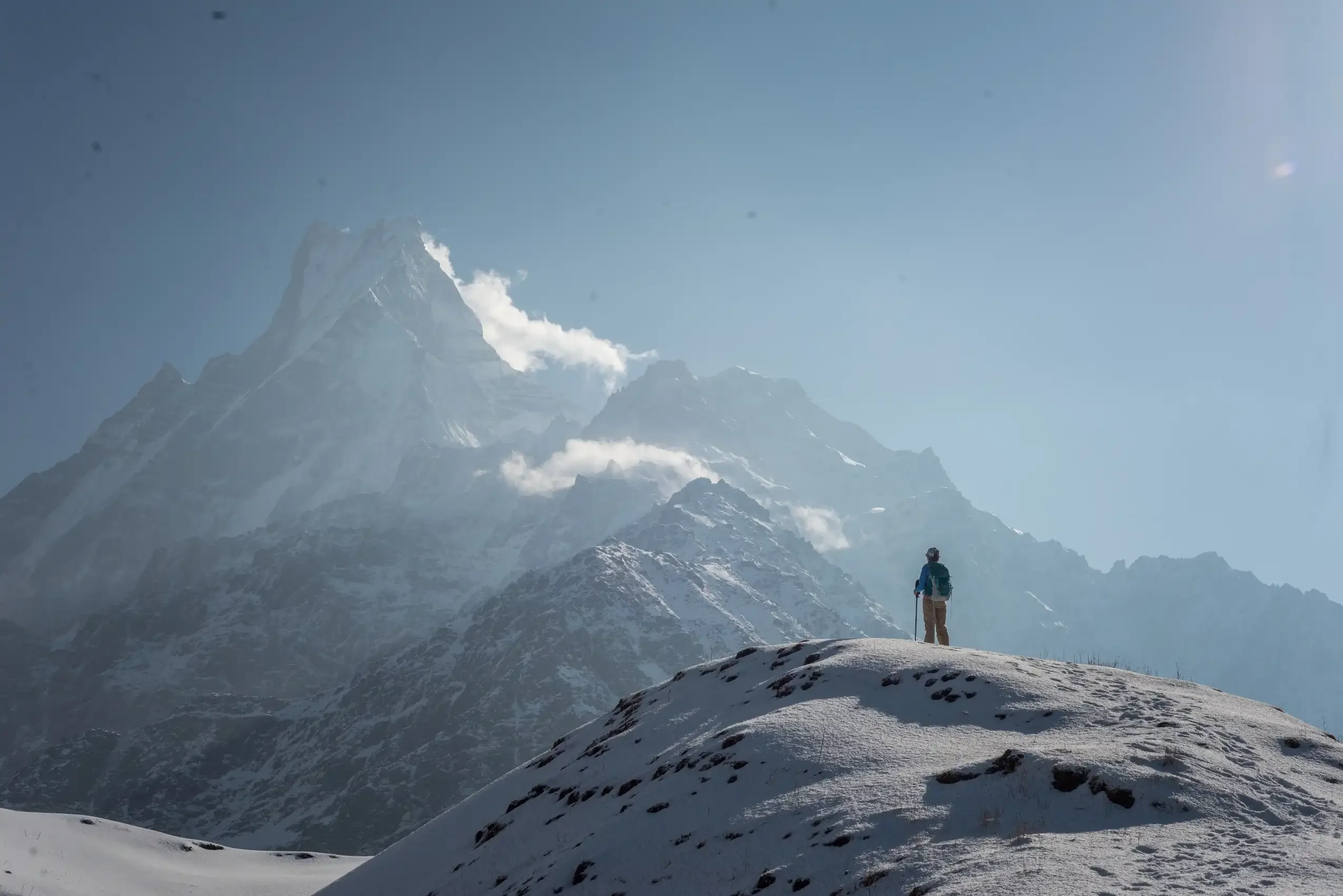 Trekker watching Mt. Machhhapuchhere at Upper view point