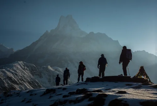 Trekkers on a way to Mardi Base camp from high camp