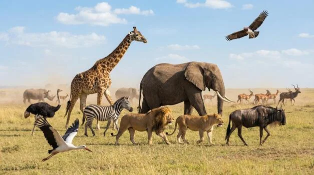 diverse-group-of-african-safari-animals-together-in-the-savanna-landscape-free-photo