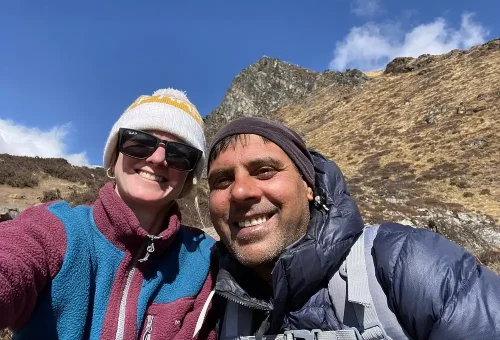 trek guide and traveler at langtang