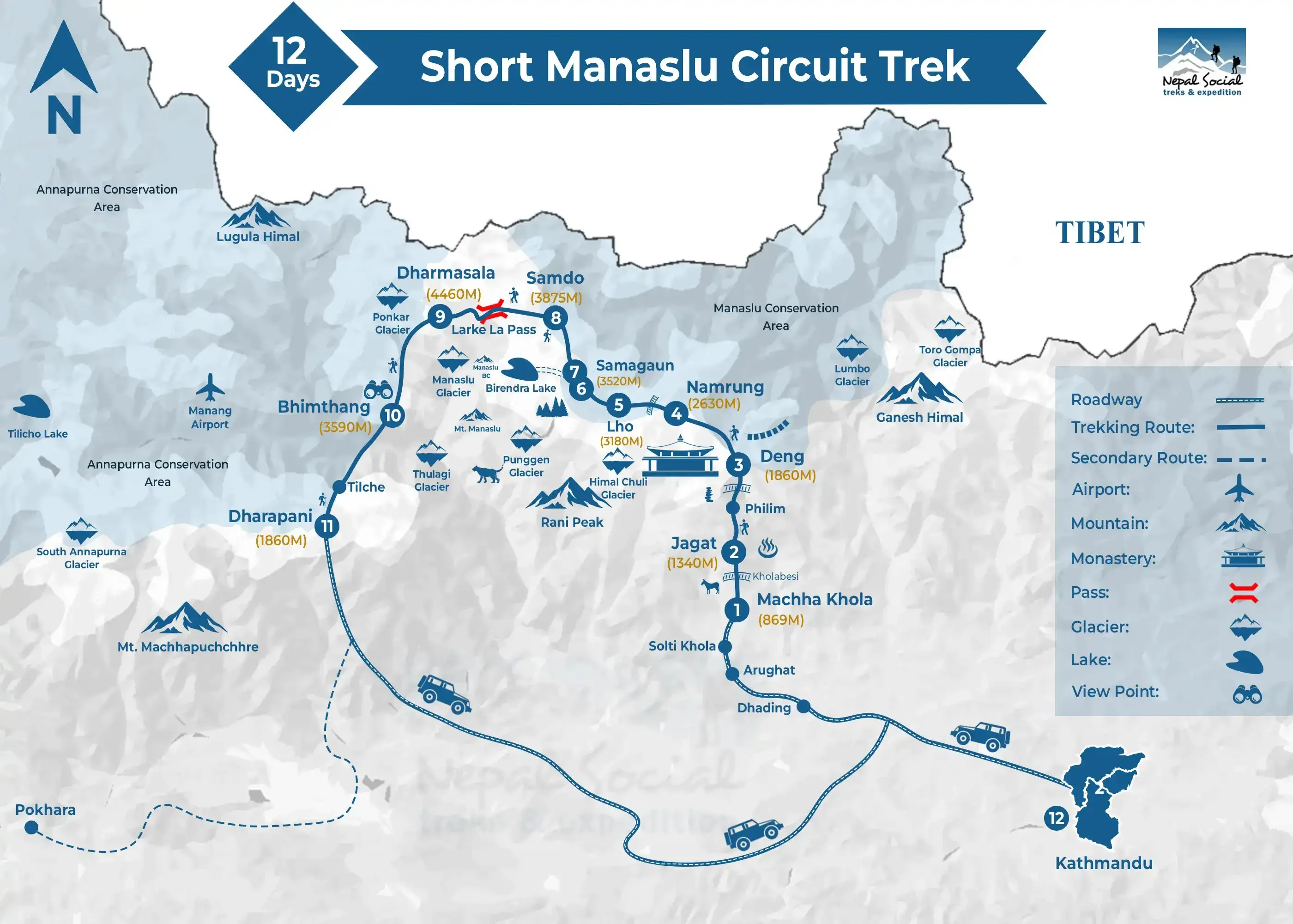 Short Manaslu Circuit Trek Route Map