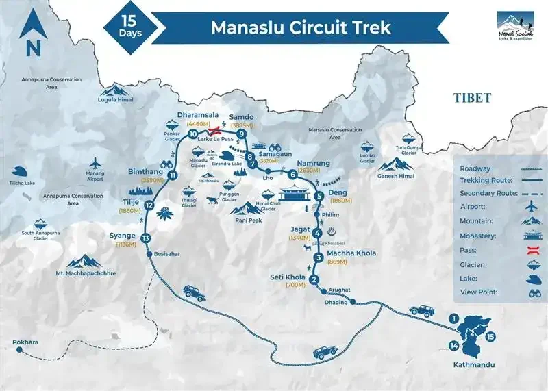 Manaslu Circuit Trek Map