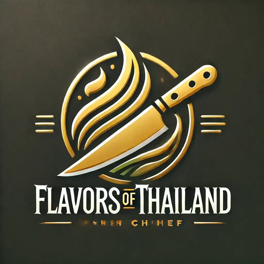 DALL·E 2024-09-24 09.58.54 - A sleek and modern logo for 'Flavors of Thailand' inspired by cooking show logos like Masterchef or Iron Chef, using a color scheme of gold and dark g